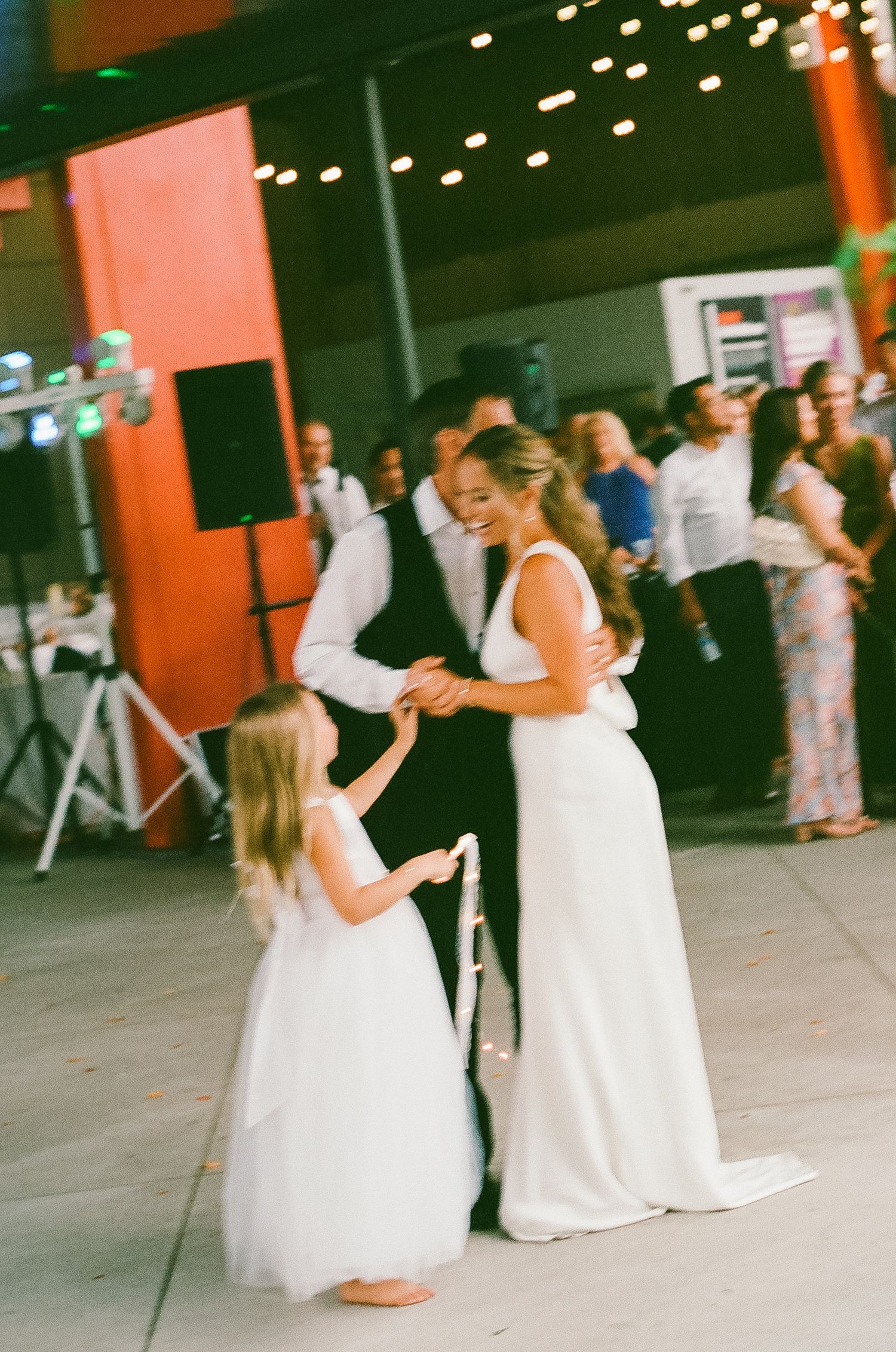 Bride and groom sharing their first dance during a wedding reception at the Saugatuck Center for the Arts.