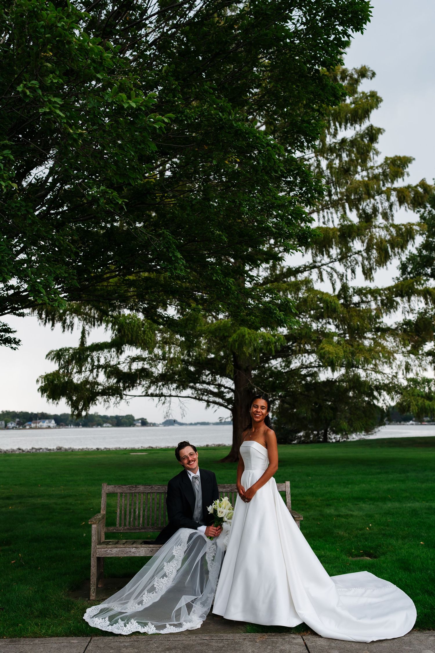 Bride and groom sharing a quiet moment together at Marigold Lodge in Holland, Michigan.