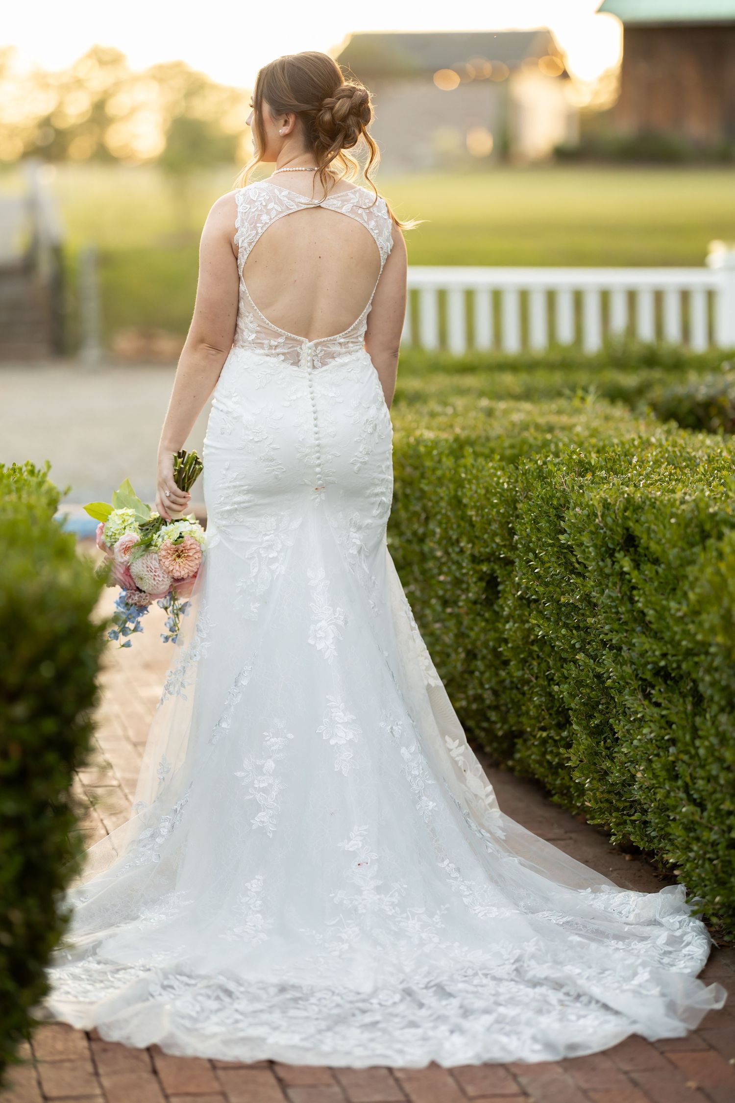 Bridal photo taken in the hedges by Rock Hill Wedding Photographer at the Historic Robertson Homestead