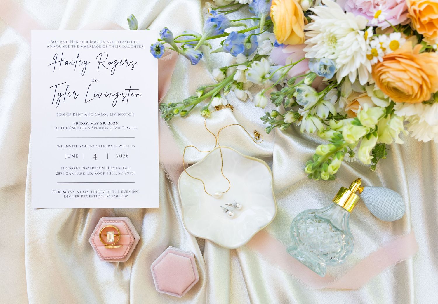 Flat lay wedding photo at The Historic Robertson Homestead taken by Rock Hill Wedding Photographer