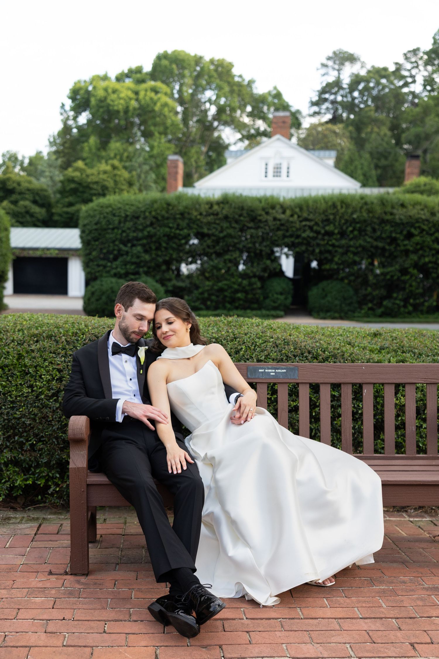 Bride and Groom at The Mint Museum in Charlotte taken by Rock Hill Wedding Photographer