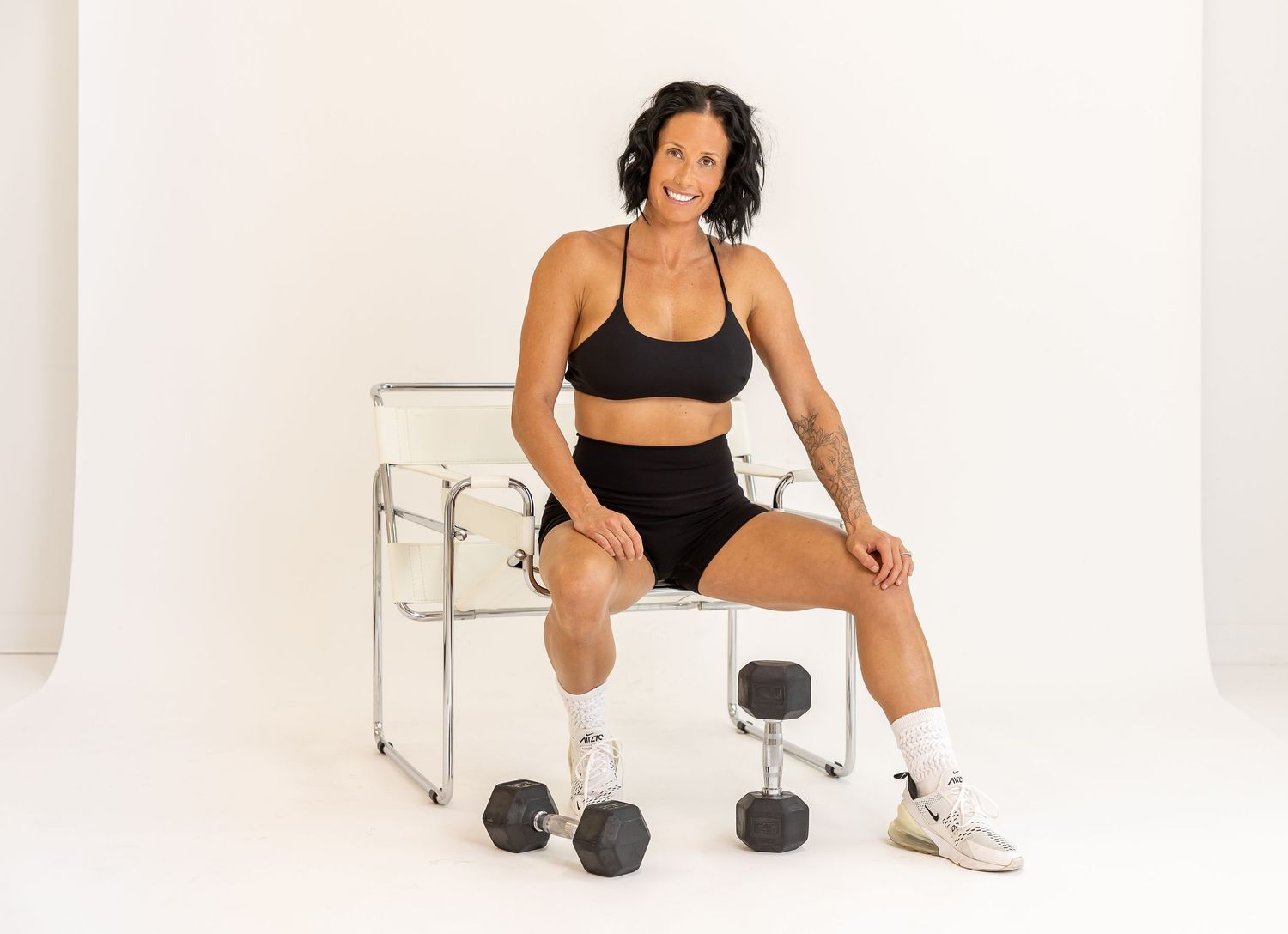 A lady in fitness clothing for a branding session in studio at The Daylight Room, photo taken by a Rock Hill, South Carolina Photographer