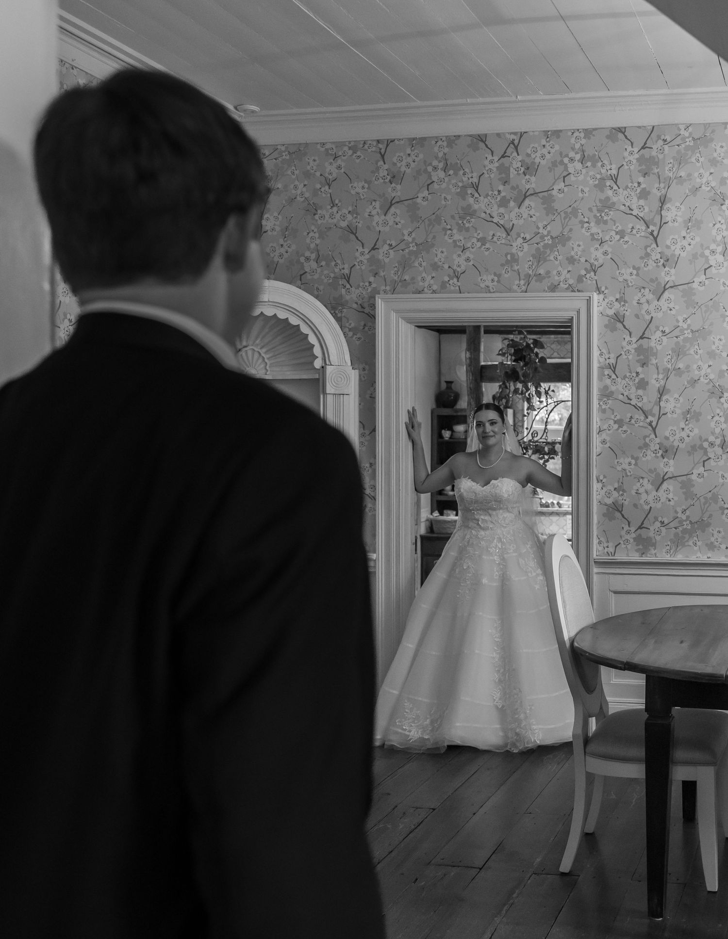 Photo of groom looking at the bride. Photo at The Historic Robertson Homestead by Rock Hill Photographer, Natalie Wilson