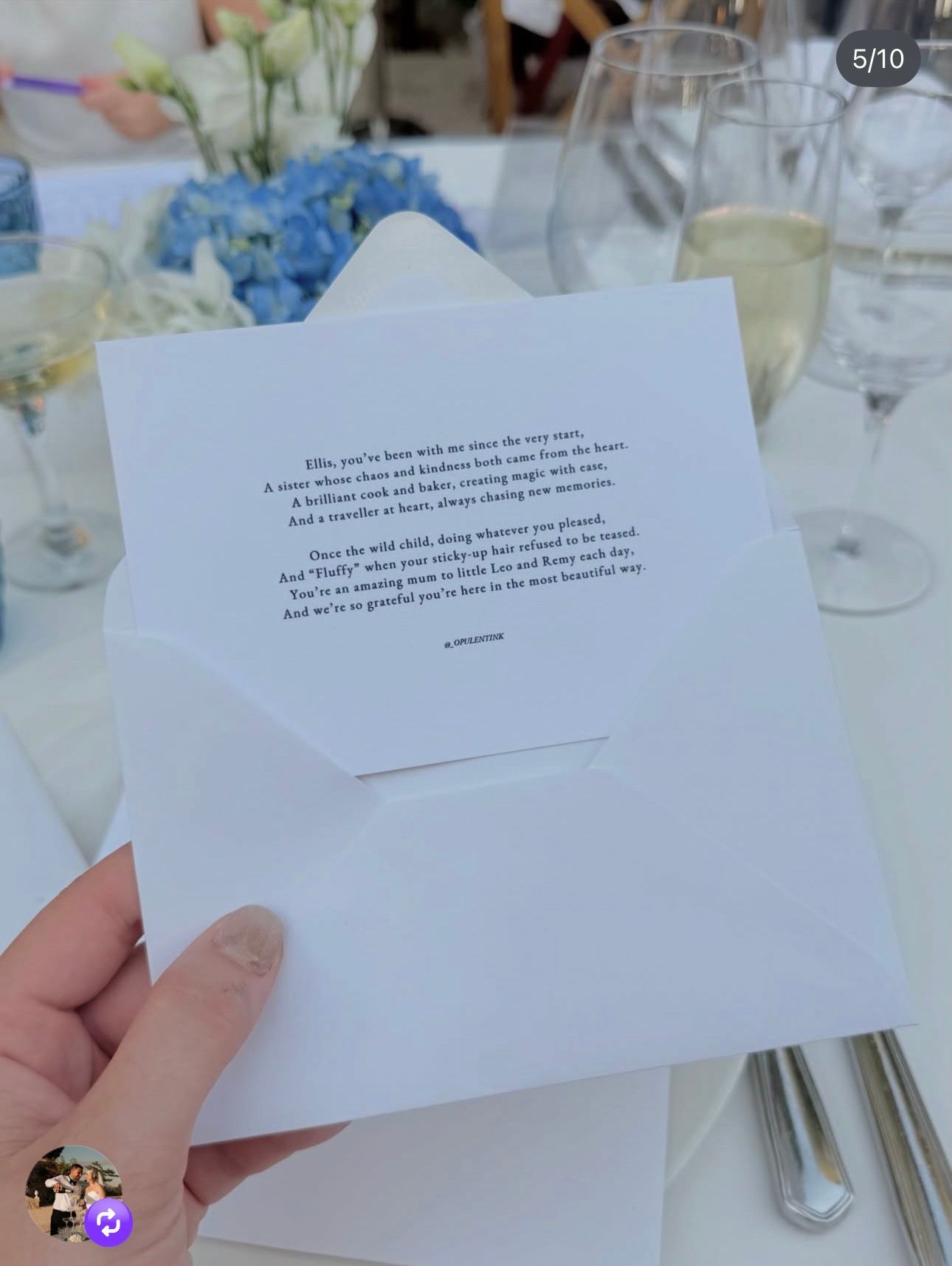 Personalised wedding poem favour by Opulent Ink, beautifully presented for guests at a Mediterranean destination wedding.