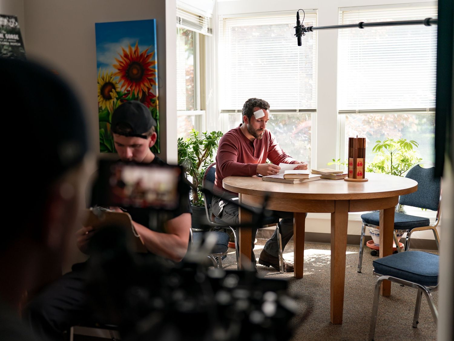 Behind the scenes photo of actor Ian Brownhill on the set of New England hiking drama feature film All You Have in Lincoln New Hampshire