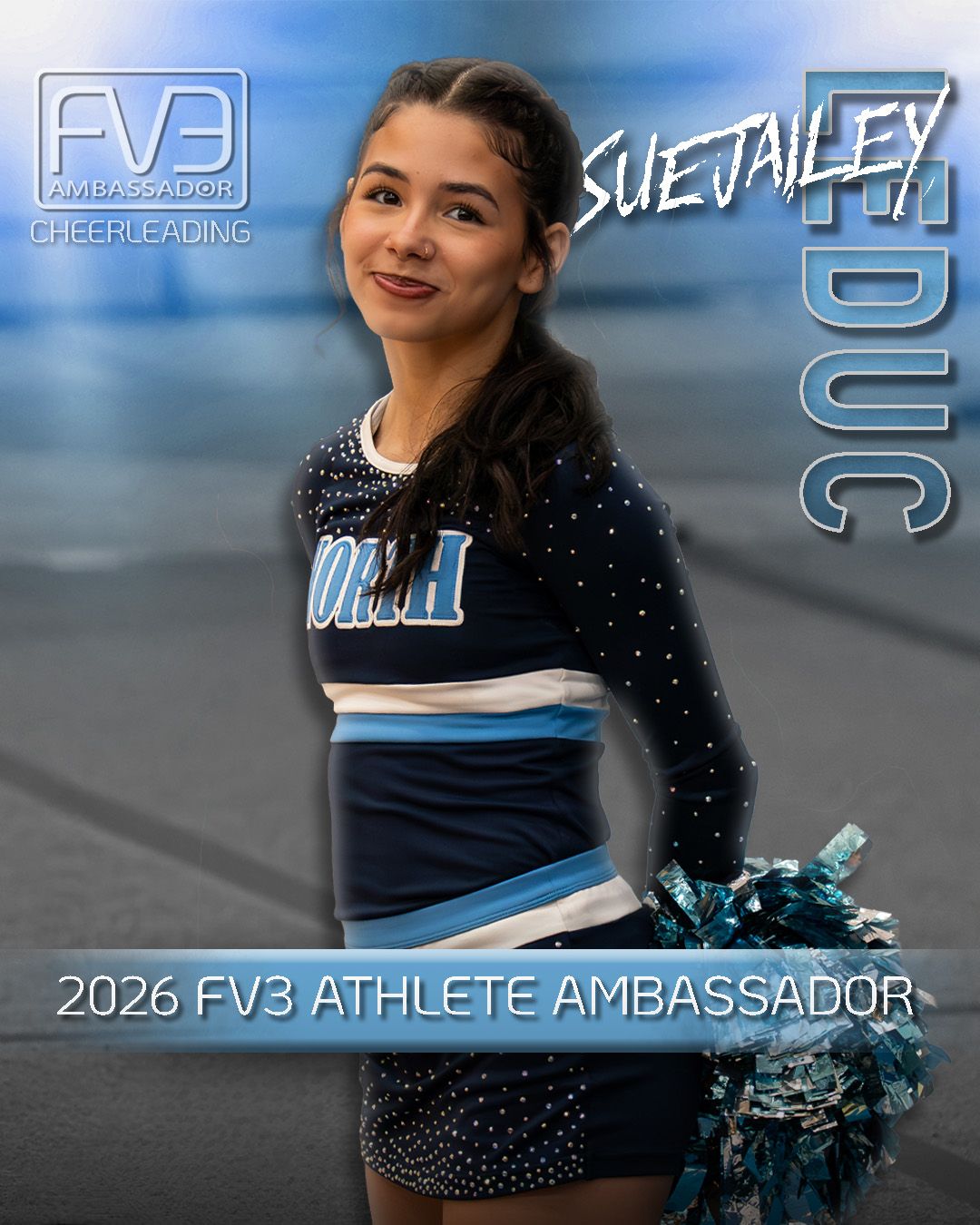 Fv3 Media LLC Athlete Ambassador Suejailey - New England cheerleader and Nashua North high school student athlete Media Day Photo