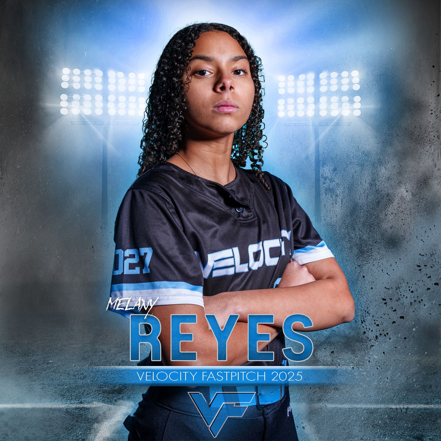 Fv3 Media New England Photography - Women's softball graphic of Melany Reyes of Velocity softball team media day photoshoot MA