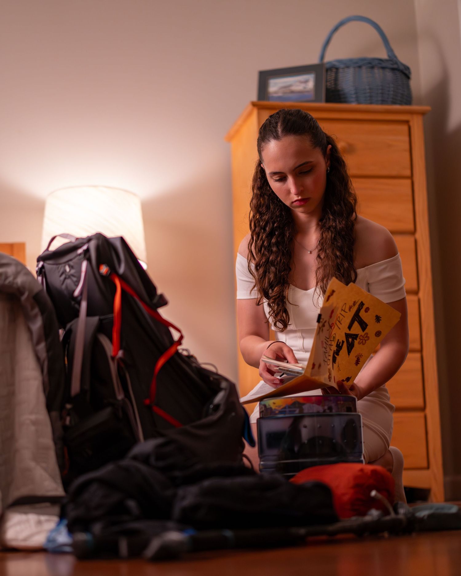Behind the scenes photo of actress Ashley Brooke on the set of New England hiking drama feature film All You Have in Lincoln New Hampshire
