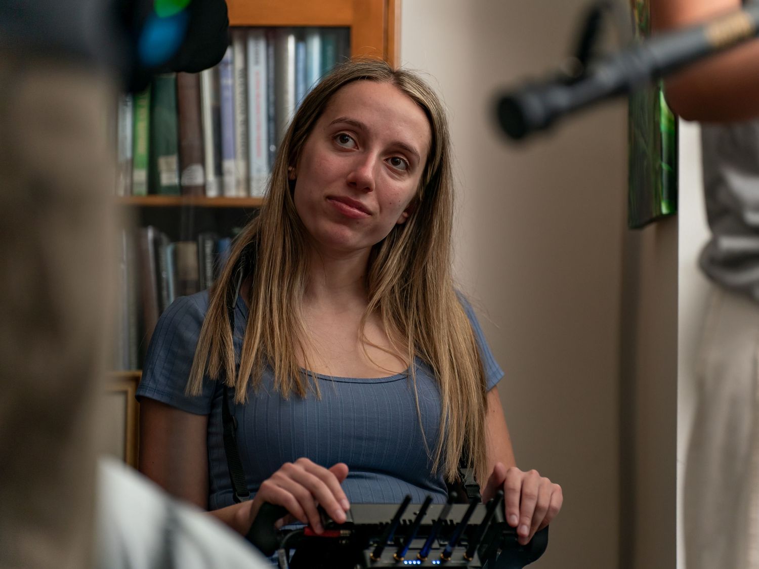 Behind the scenes photo of actress and director Erika Lynn Jolie on set of New England hiking drama feature film All You Have in Lincoln