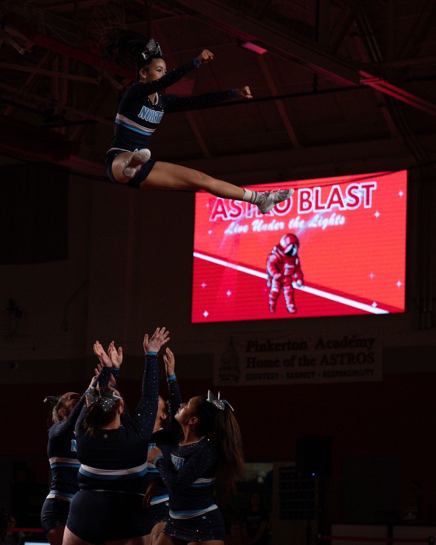 Fv3 Media LLC Athlete Ambassador Suejailey - New England cheerleader and Nashua North high school student cheering at Pinkerton Astro Blast