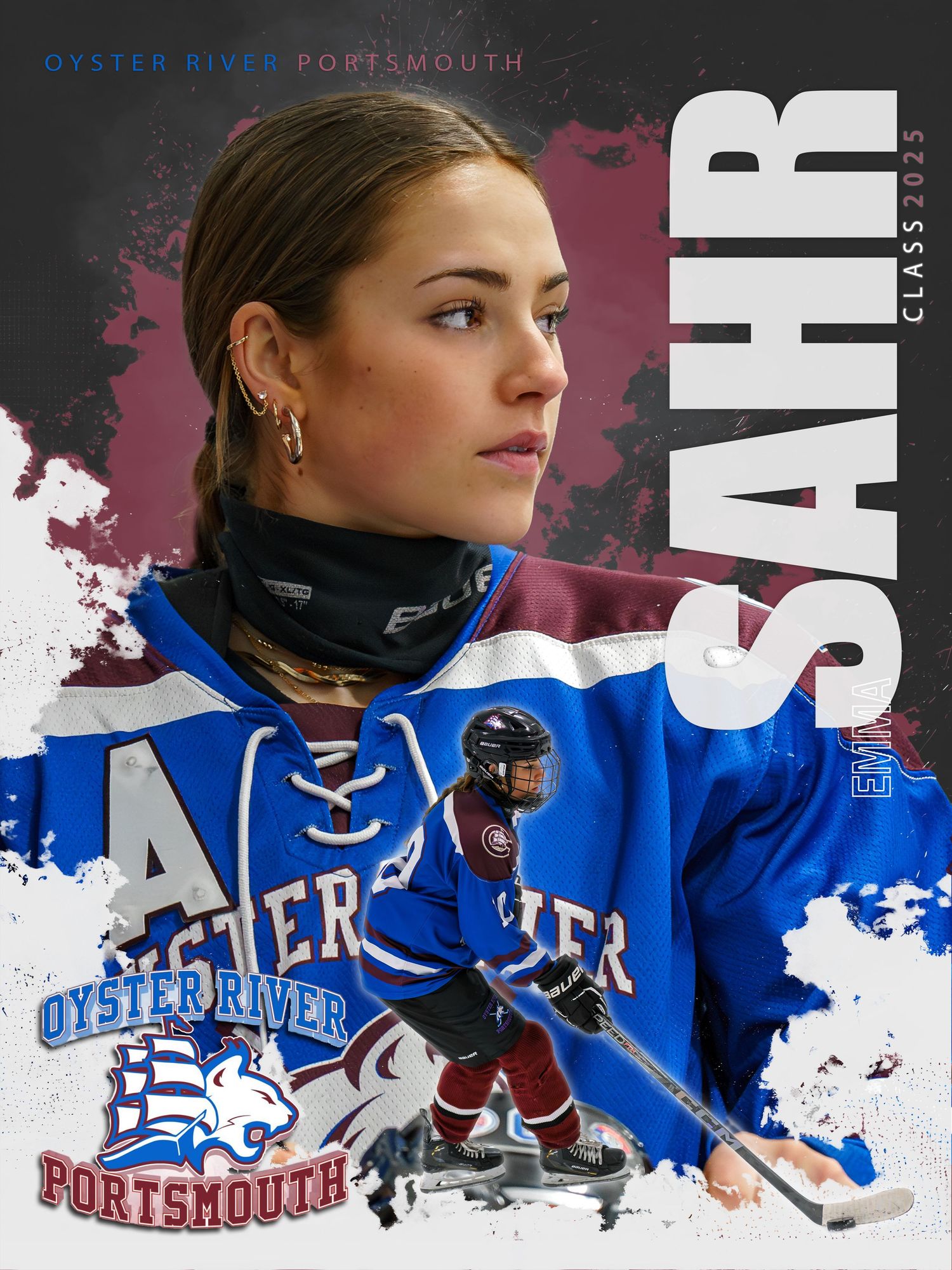 Fv3 Media New England Photography - Women's hockey poster graphic of Sahr of Oyster River Portsmouth high school media day photoshoot