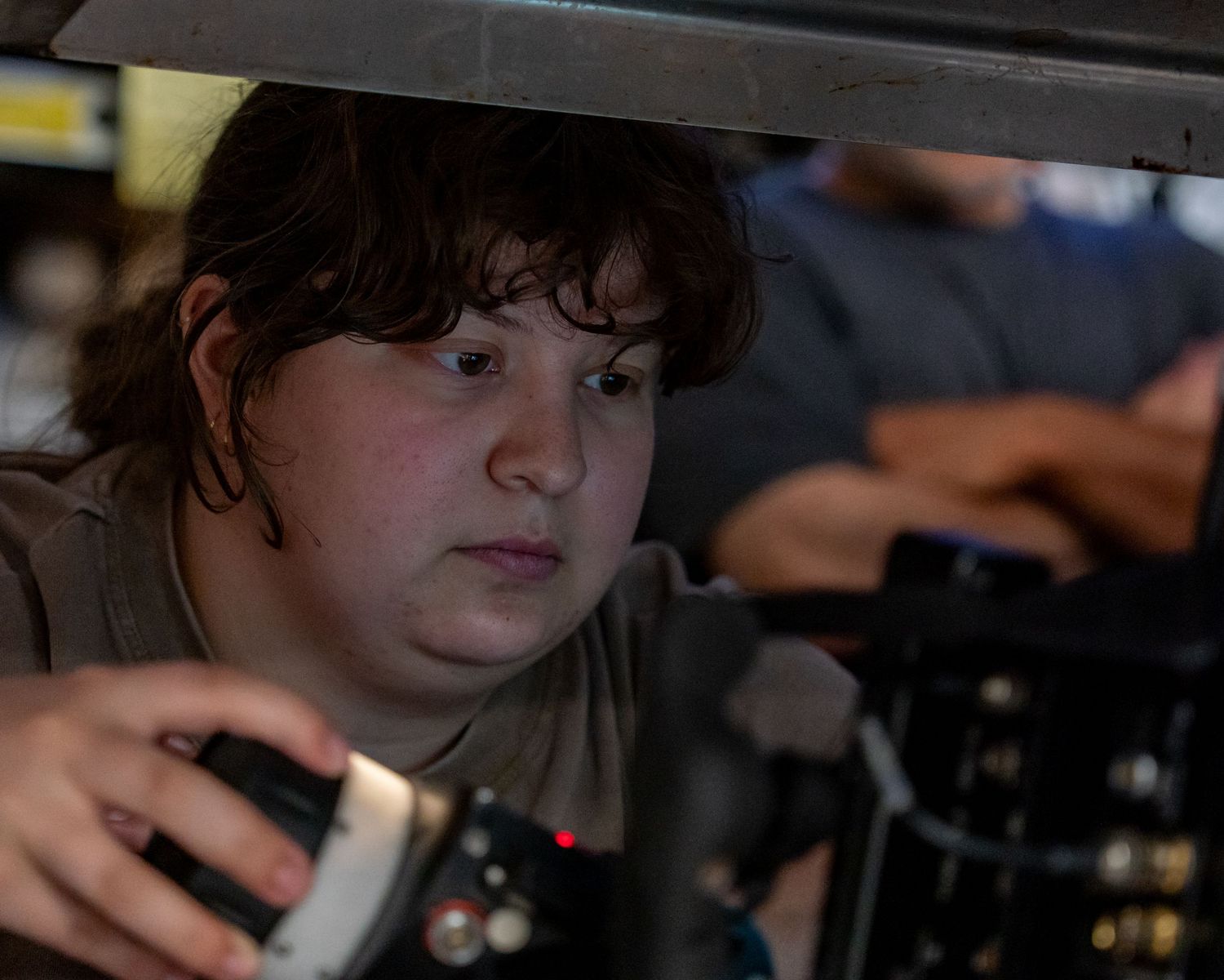 Behind the scenes photo of grip operator Chloe Gard on the set of New England hiking drama feature film All You Have in Lincoln NH