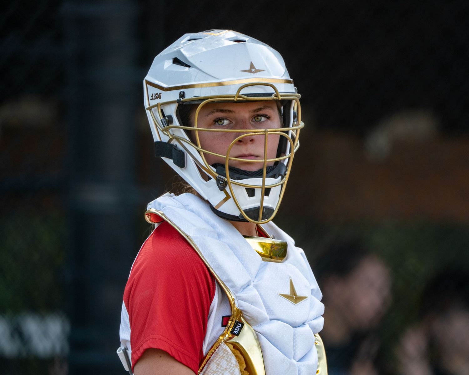Fv3 sports photography Tyngsboro Tigers girls softball catcher Fv3 Ambassador Devyn Amico in her All-Star softball equipment
