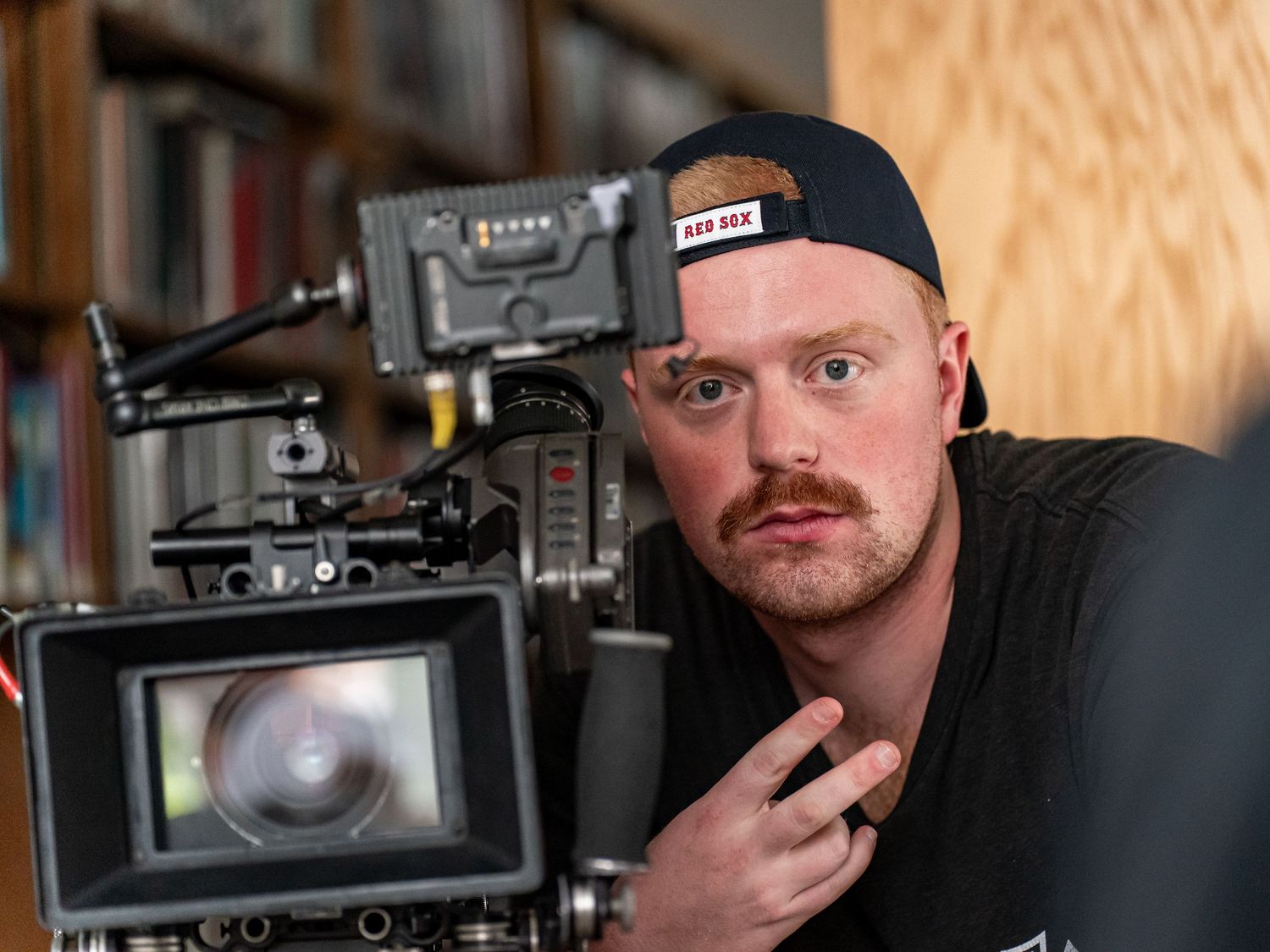 Behind the scenes photo of cinematographer Felix Bailly on the set of New England hiking drama feature film All You Have in Lincoln NH