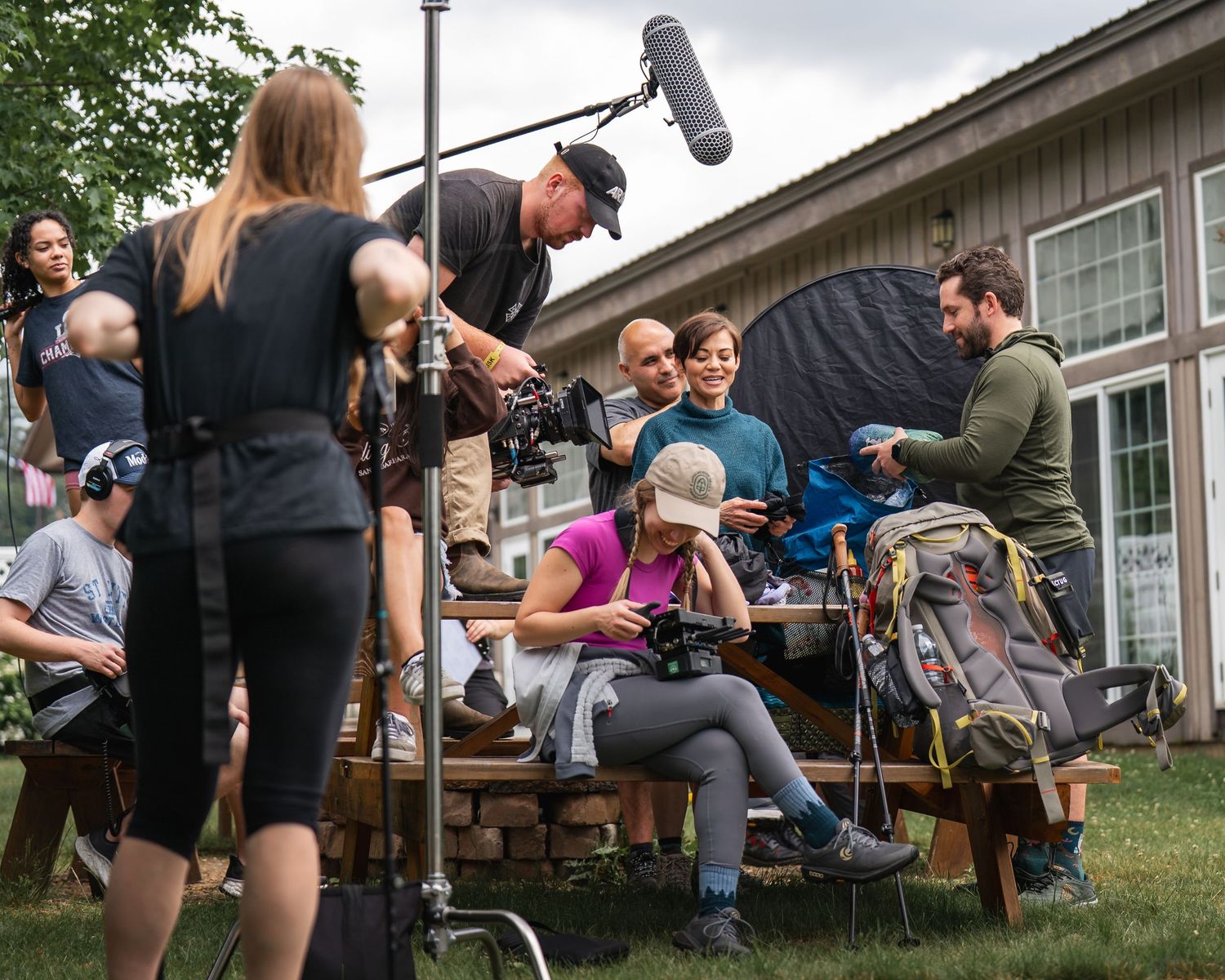 Behind the scenes photo of cinematographer Felix Bailly on the set of New England hiking drama feature film All You Have in Lincoln NH