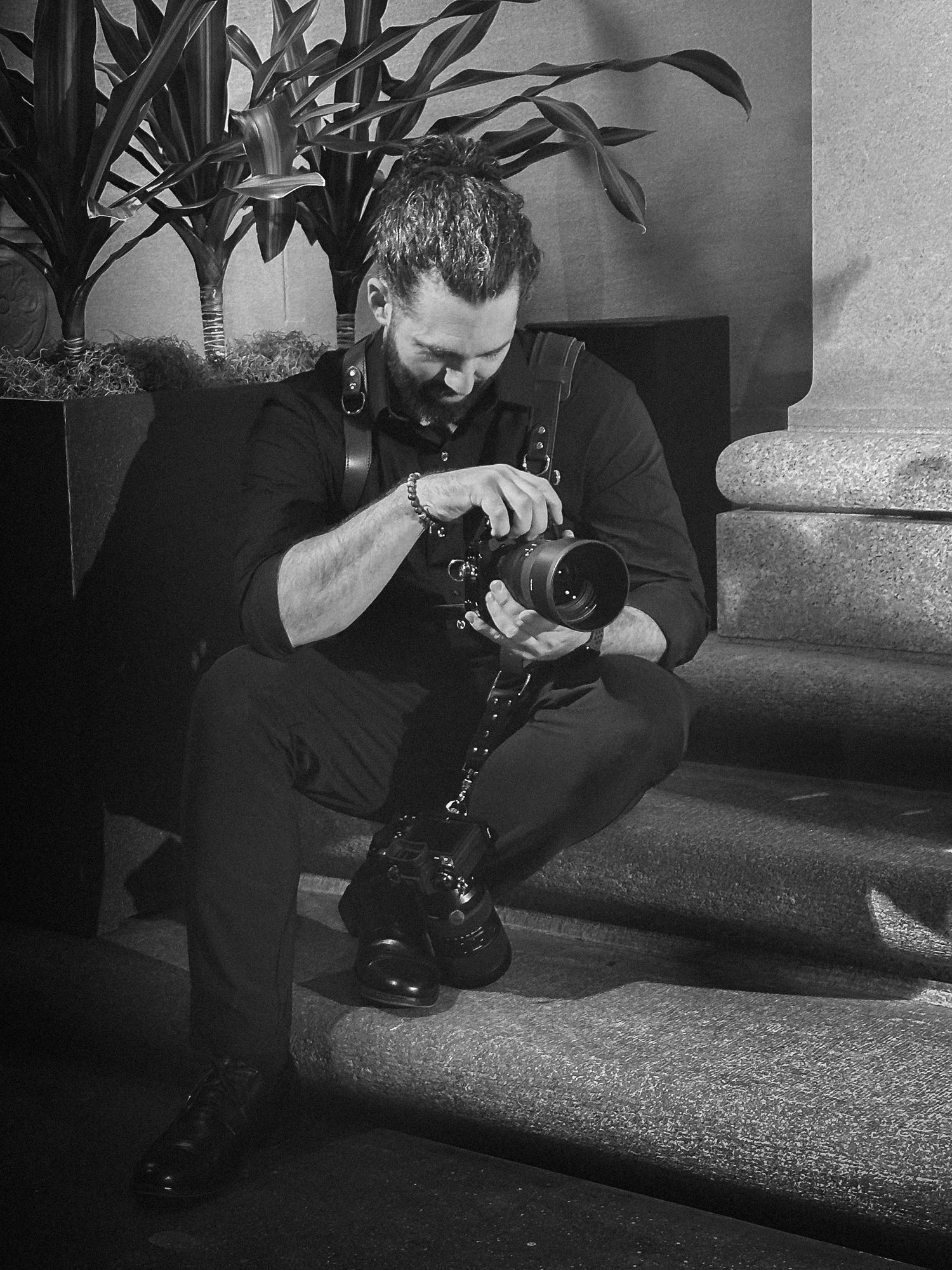 Behind the scenes photo of Fv3 Media photographer Frank Fichera at Fishtoes Fashion Runway at Currier Museum of Art in Manchester NH