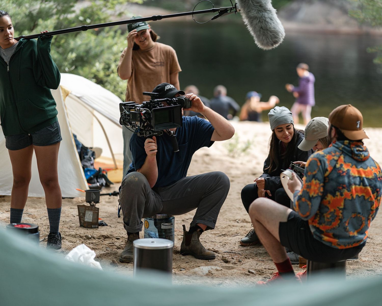 Behind the scenes photo of cinematographer Felix Bailly on the set of New England hiking drama feature film All You Have in Lincoln NH