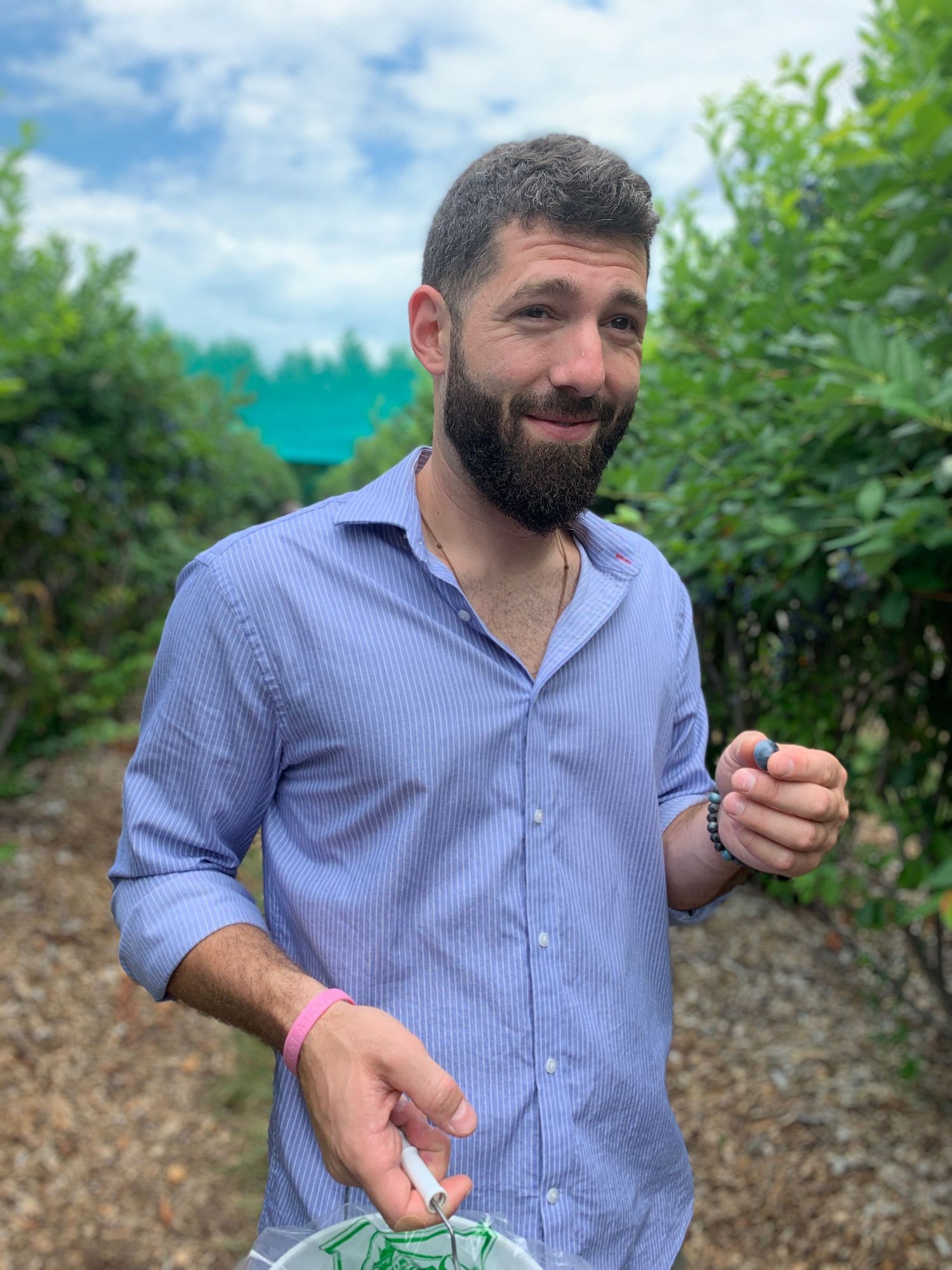 Fv3 Media LLC - About me - Frank V Fichera III picking blue berries in the summer in New Hampshire