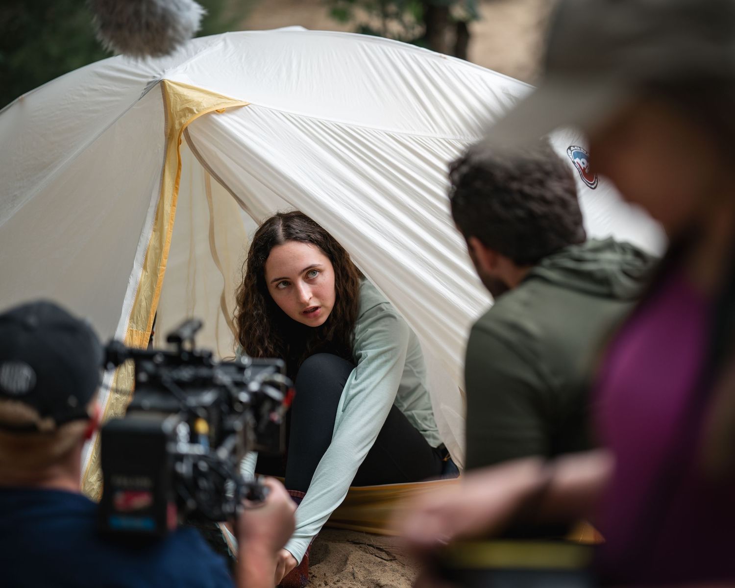 Behind the scenes photo of actress Ashley Brooke on the set of New England hiking drama feature film All You Have in Lincoln New Hampshire