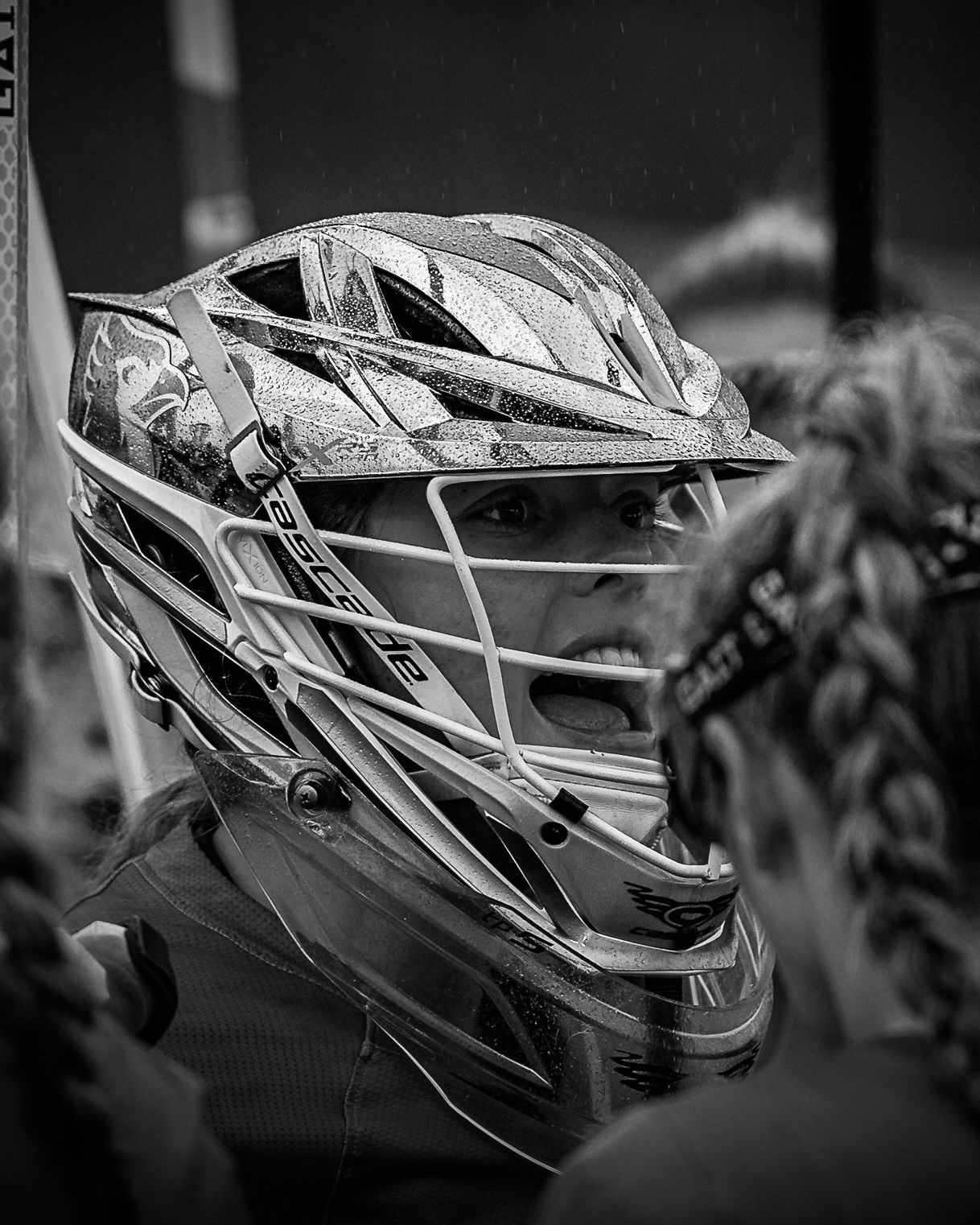 Fv3 Media New Hampshire Photography Videography sports photo women's girls lacrosse goalie in black and white dramatic lighting championship