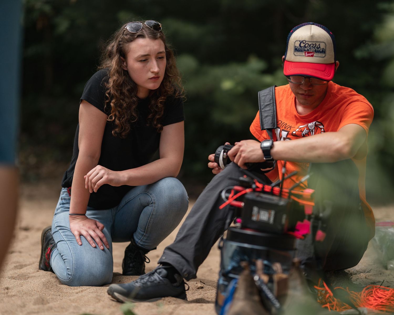 Behind the scenes photo of SFX makeup artist Alison Beaupré on set of New England hiking drama feature film All You Have in Lincoln