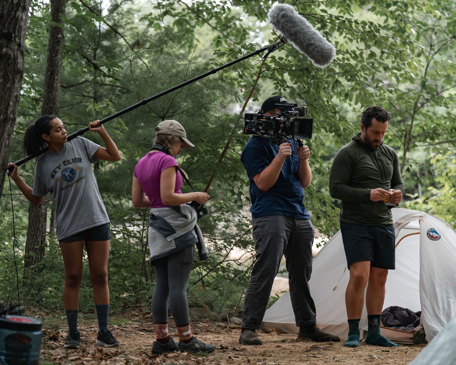 Behind the scenes photo of actress and director Erika Lynn Jolie on set of New England hiking drama feature film All You Have in Lincoln