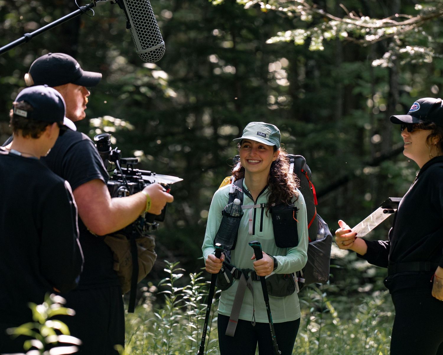 Behind the scenes photo of actress Ashley Brooke on the set of New England hiking drama feature film All You Have in Lincoln New Hampshire