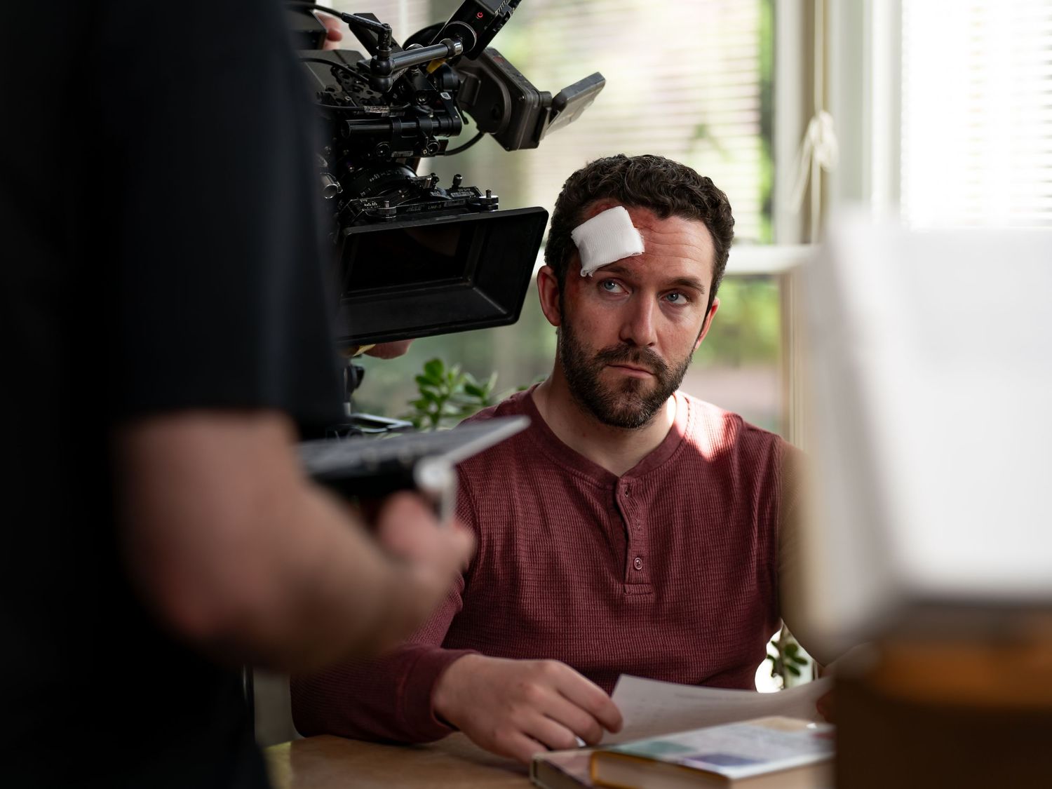 Behind the scenes photo of actor Ian Brownhill on the set of New England hiking drama feature film All You Have in Lincoln New Hampshire