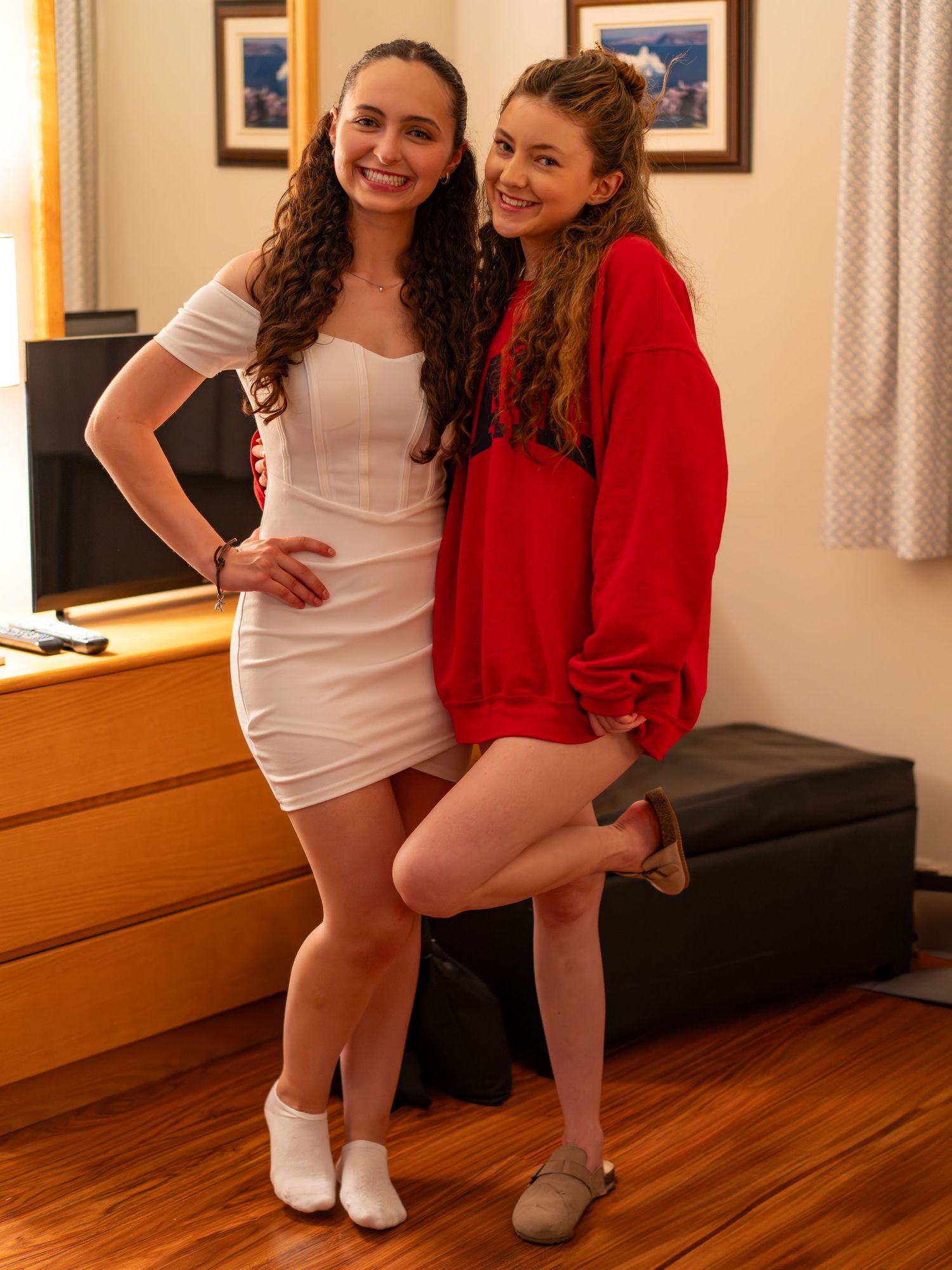 Behind the scenes photo of actresses Ashley Brooke and Hadley Brown on the set of New England hiking drama feature film All You Have