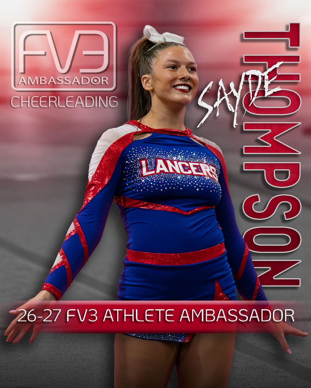 Fv3 Media Ambassador Sayde Thompson - Cheerleader Captain for Londonderry High School cheering as a base at a NHIAA spirit competition