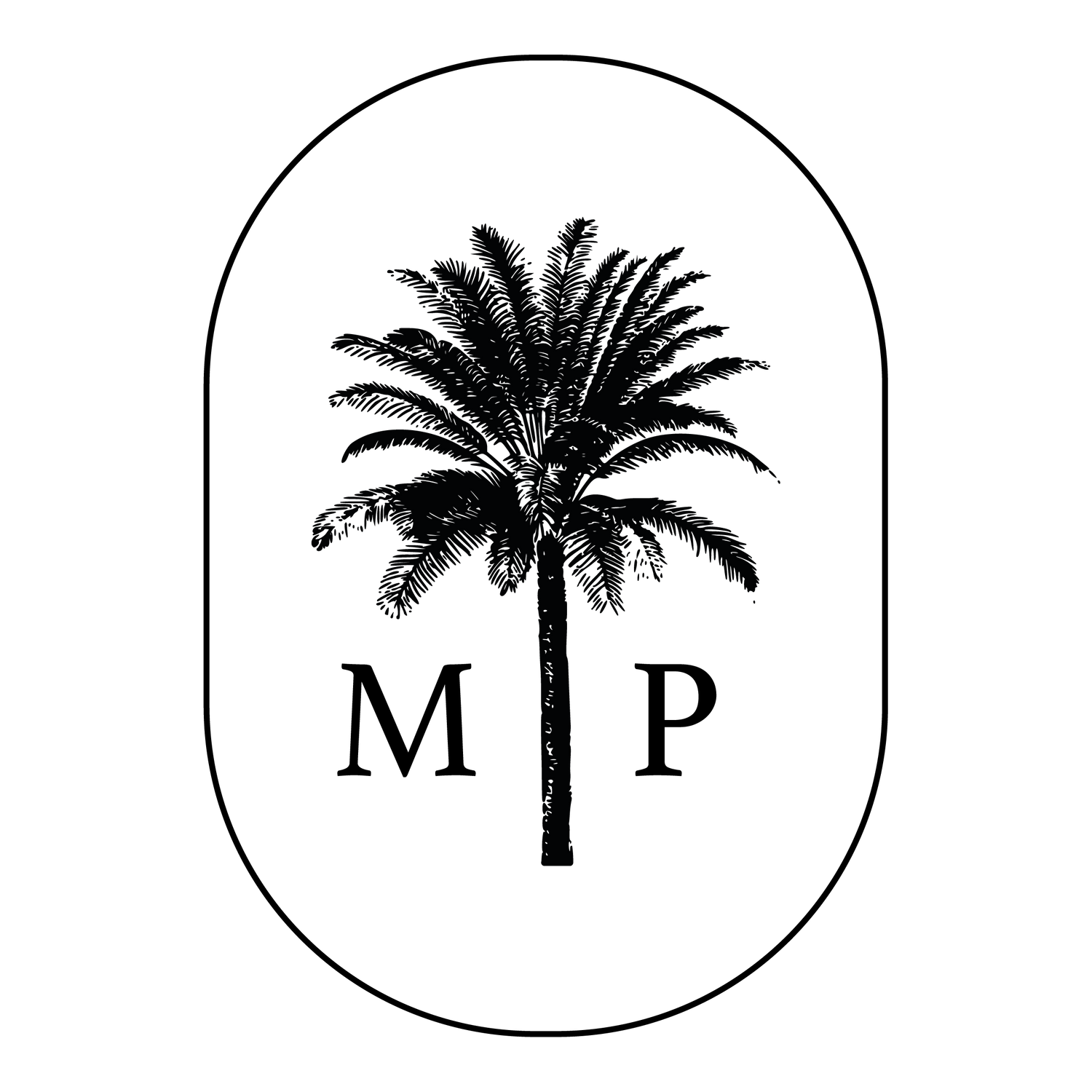 Black silhouette of a palm tree against white background.