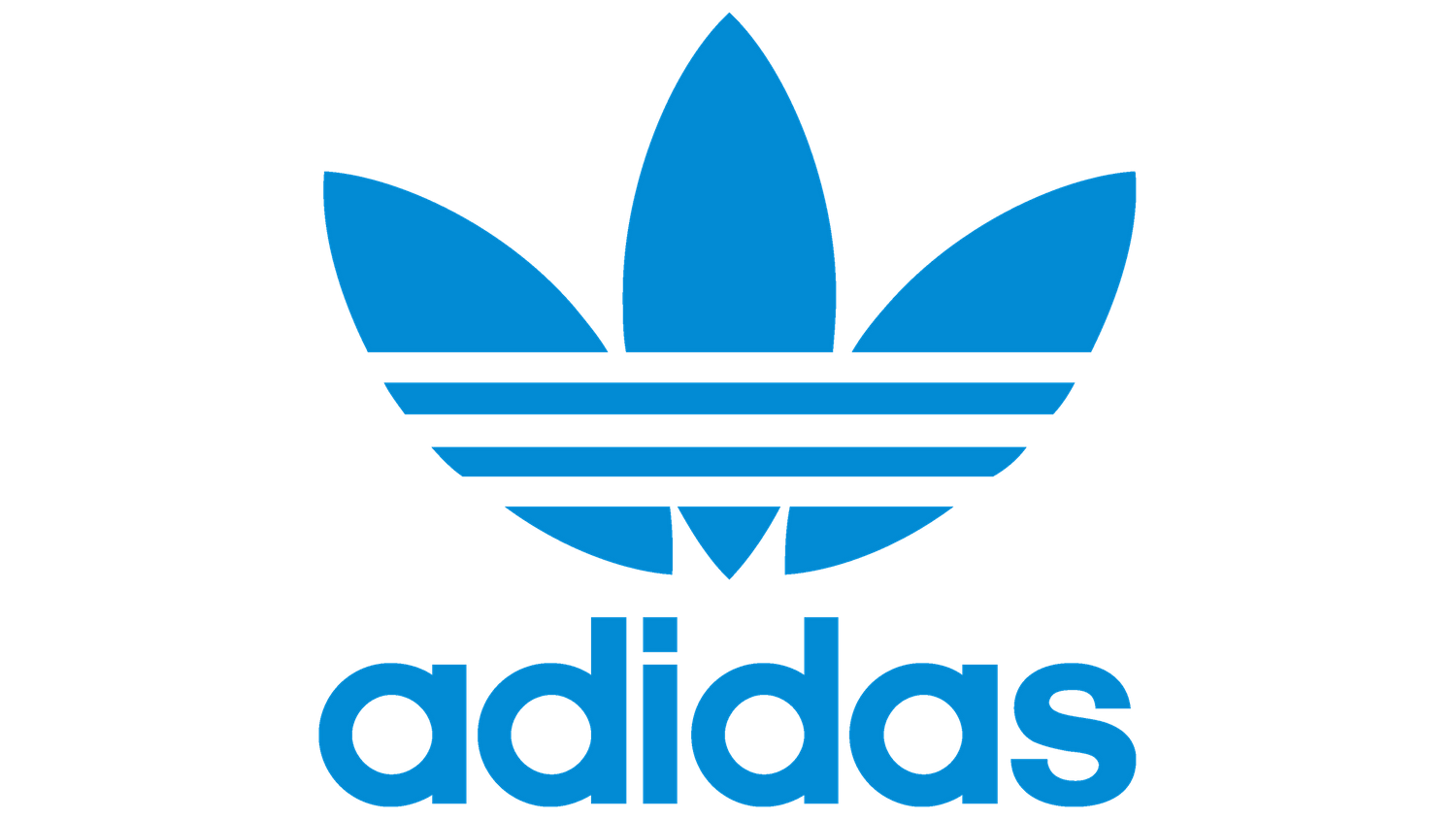 The classic blue Adidas trefoil logo with text against a black background.