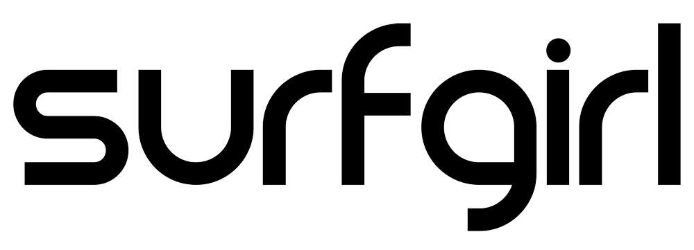 Black Surfgirl text logo in a modern, minimalist font style.