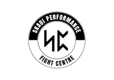 Black and white circular logo for Stack Performance Fight Centre with stylized WK initials.