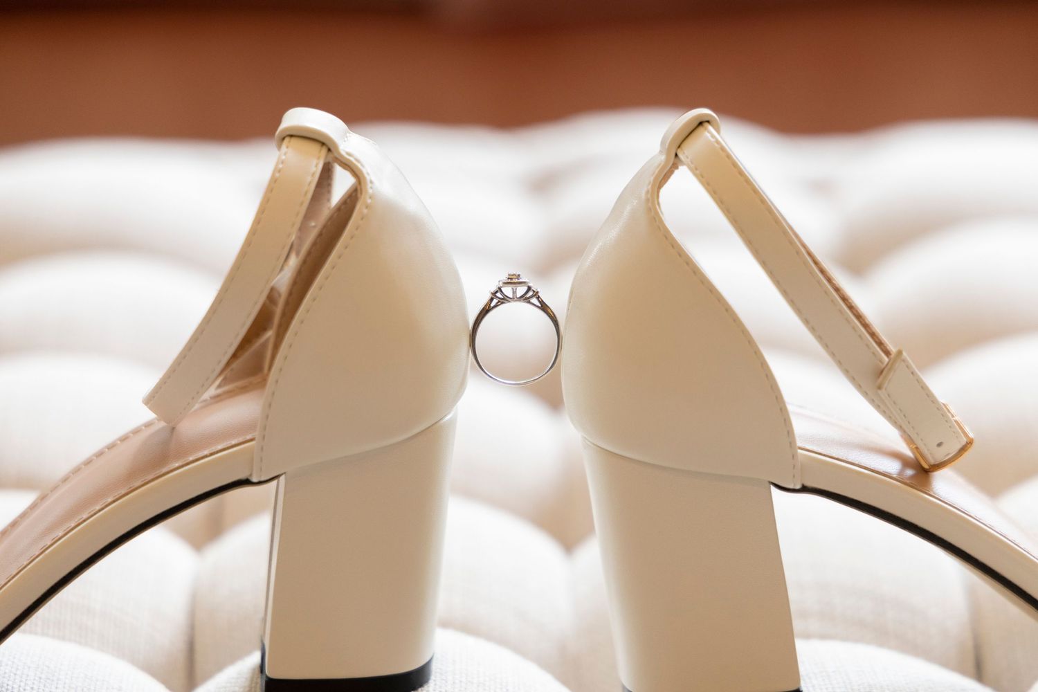 A brides ring and shoe detail photograph at the Aster Cafe in Minneapolis, Minnesota