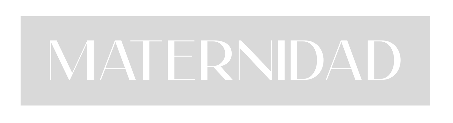 Gray banner with elegant white serif text reading MATERNIDAD on a light gray background.