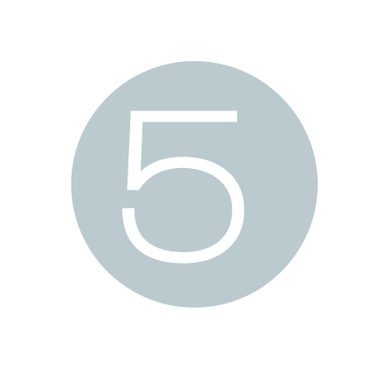 Light blue circle icon with white number 5 centered, minimalist design for step five indicator.