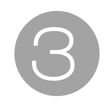 Gray circle icon with white number 3, minimalist design for step indicators or numbered lists.