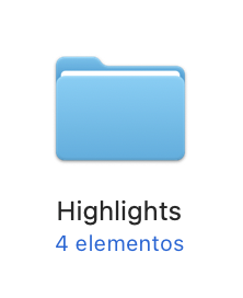 A blue macOS folder icon labeled Highlights containing 4 elementos, displayed in a clean minimalist style.