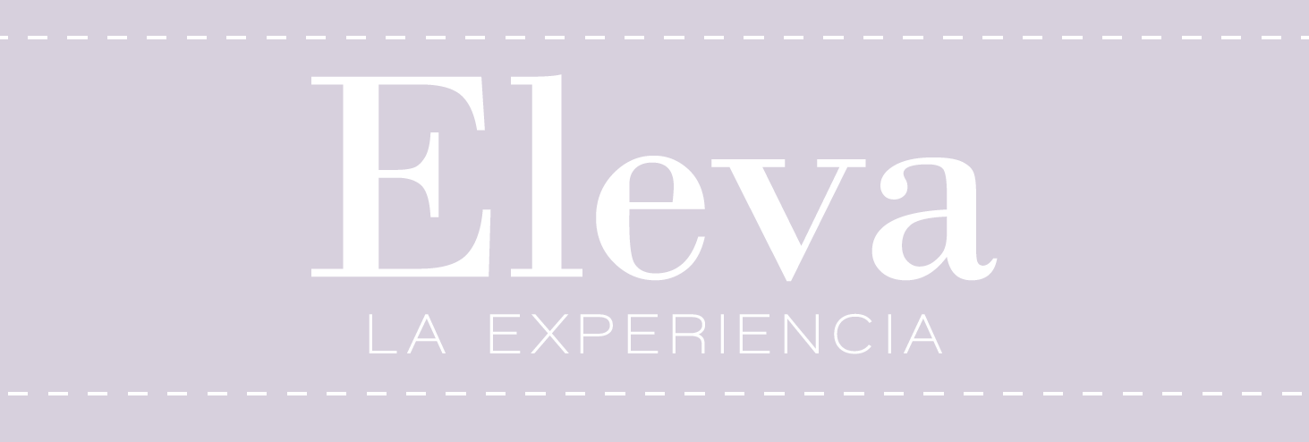 Eleva La Experiencia logo on a soft lavender background with elegant white serif typography and dashed border detail.