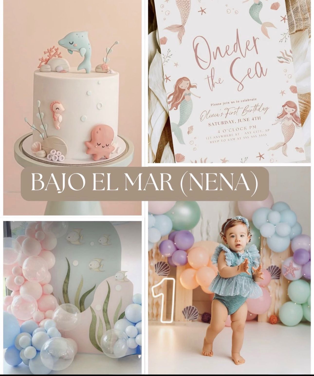 Pastel colored mermaid themed birthday party setup with soft balloons and decorative elements.
