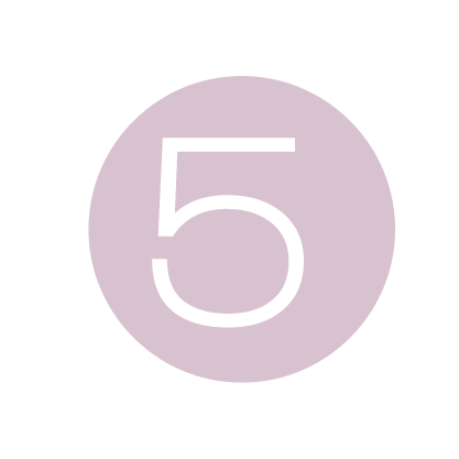 Pastel pink circle with white number 5 centered, minimalist design for step five icon.
