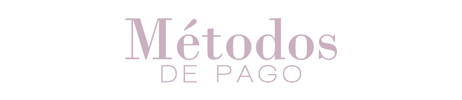 Métodos de Pago payment methods section header with elegant typography in soft pink tones.