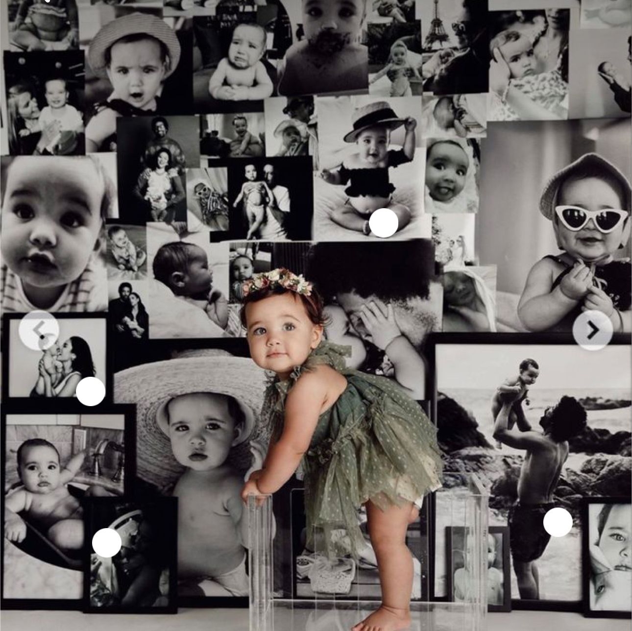Black and white photo collage of children's portraits and candid moments arranged in a grid pattern.
