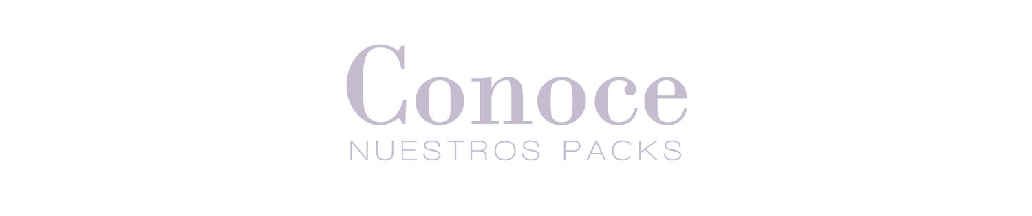 Light purple text reading Conoce Nuestros Packs on a white background, promoting product bundle options.