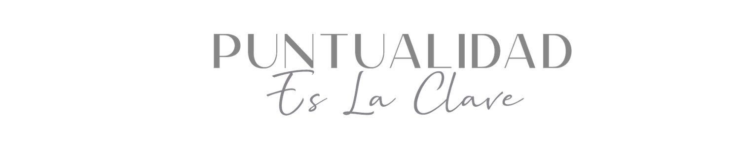 Elegant gray text logo reading Puntualidad Es La Clave, meaning Punctuality Is The Key in Spanish.
