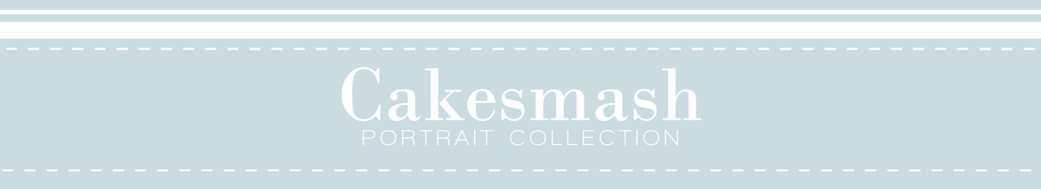 Elegant Cakesmash miniature collections banner with soft blue-gray background and delicate decorative border.