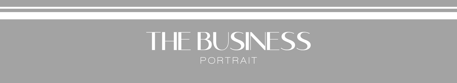 A minimalist gray banner displaying The Business Portrait logo in elegant serif typography.