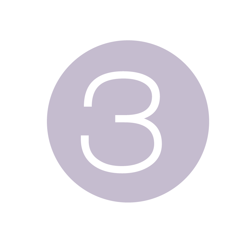 Purple circle icon with white number 3 centered, minimalist design for step three indicator or numbered list element.