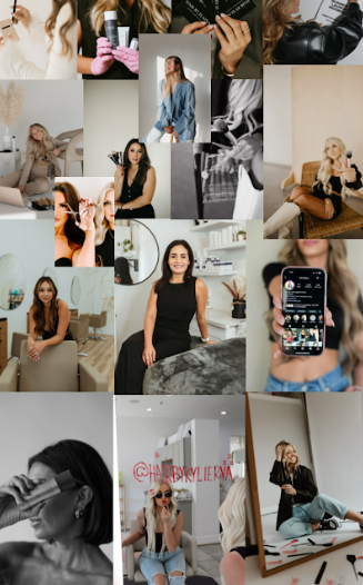 A collage grid of lifestyle and fashion photography shots showing various casual poses and moments.